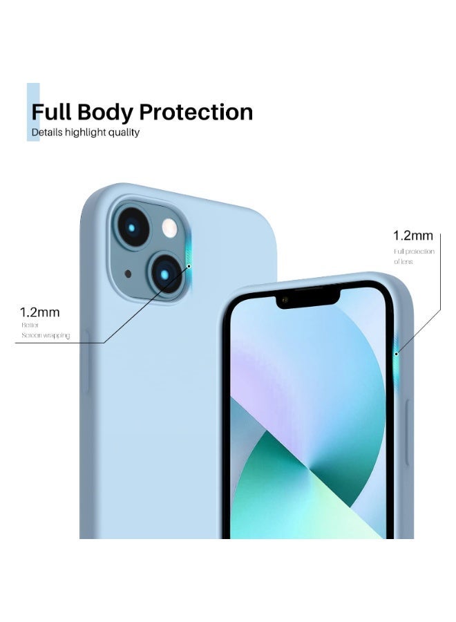 Compatible with iPhone 13/14 Case 6.1 Inch Slim Liquid Silicone 4 Layers Soft Gel Rubber Shockproof Protective Phone Case with Anti Scratch Microfiber Lining (Light Blue) - Image 2