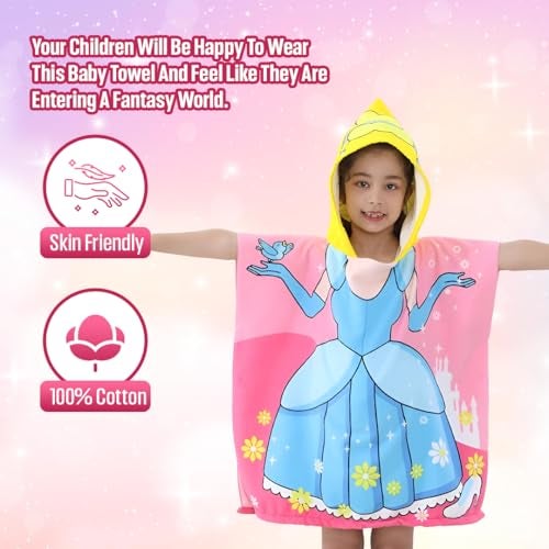 TONY STARK Poncho Towel for Kids, Beach Towel with Hoodie, 60x60cm Travel Towel for 1-7 Years Girls and Boys, Soft Microfiber Sleeved Poncho (Dream Princes) - Image 4