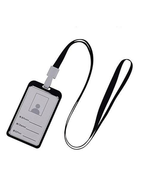 Vertical Style Aluminum Alloy ID Name Card Case, Business Work Card Badge Holder with Lanyard