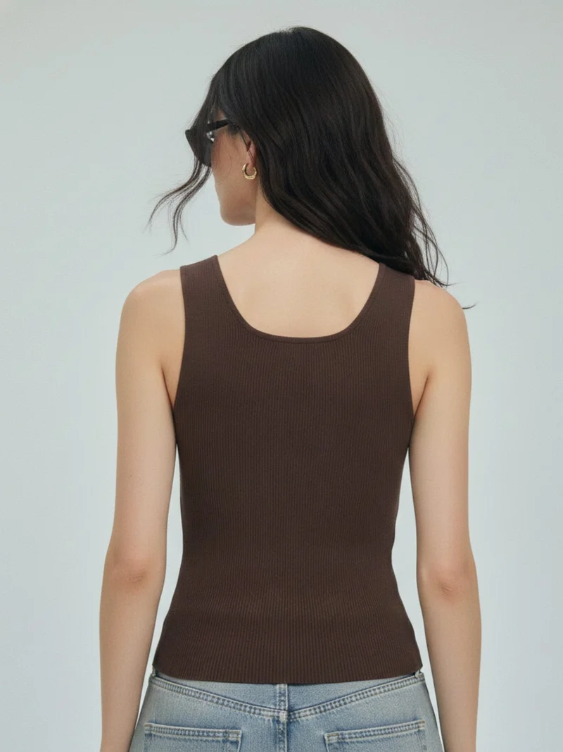 Outzidr  Brown Scoop Neck Basic Tank for Women | Best Price UAE
