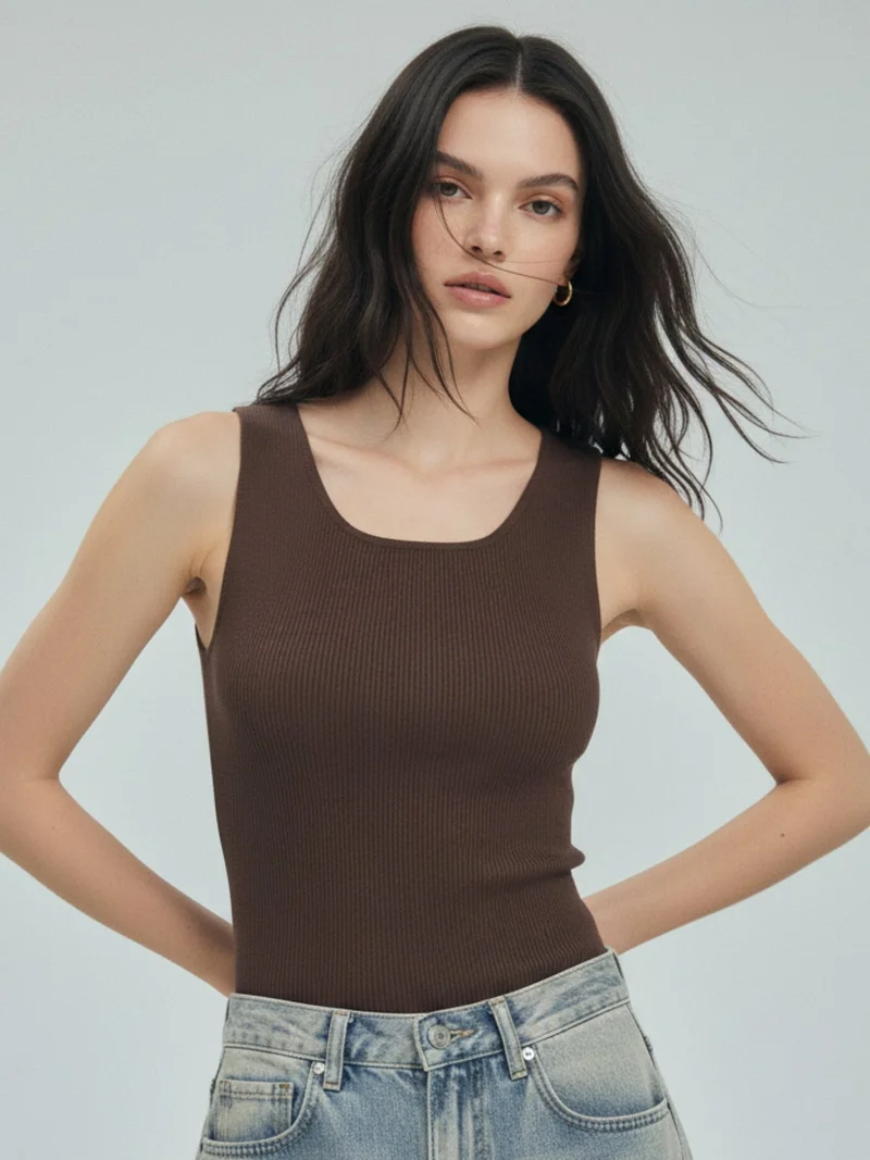 Outzidr  Brown Scoop Neck Basic Tank for Women | Best Price UAE