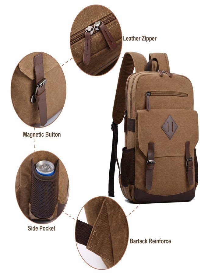 CROCOD Canvas Vintage Laptop Backpack for Women Men, College Bookbag Fits 15.6 Inch Laptop (Coffee) - Image 4