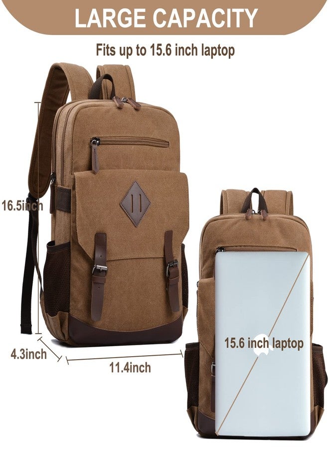 CROCOD Canvas Vintage Laptop Backpack for Women Men, College Bookbag Fits 15.6 Inch Laptop (Coffee) - Image 2