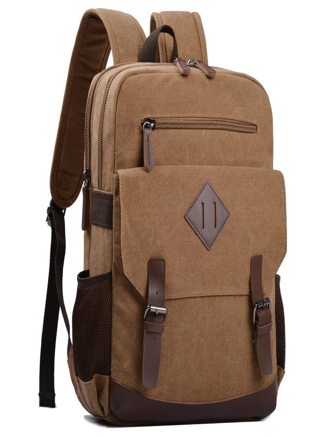 CROCOD Canvas Vintage Laptop Backpack for Women Men, College Bookbag Fits 15.6 Inch Laptop (Coffee) - Image 1