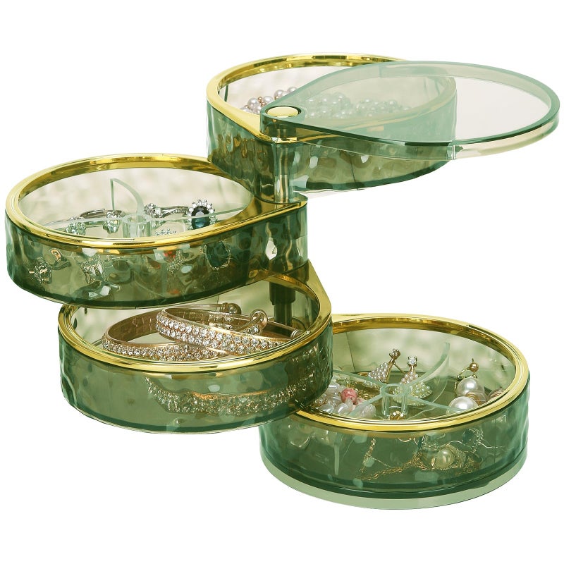 LETURE 4Layers Rotatable Jewelry Organizer Storage Box Clear Jewelry Holder Case for Ring Earring Necklaces Bracelets Makeup Hair Accessories - Image 2
