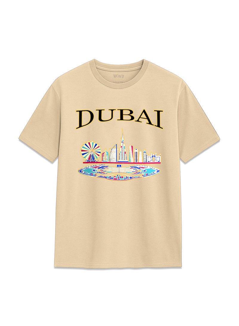 Yoo Street Yoo Street Dubai UAE Scenery T Shirt Featuring Ferris Wheel Skyline and Coastal Landscape for Stylish City Lovers  - Image 1