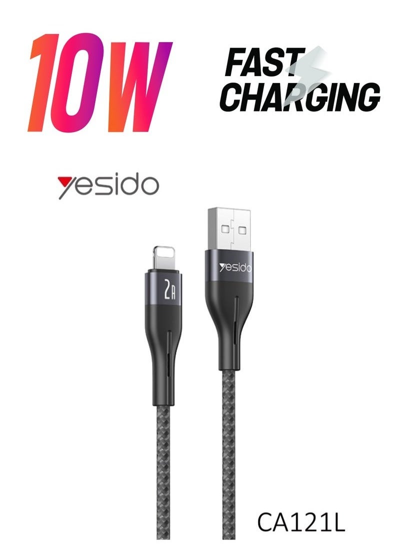 Yesido CA121L Fast Charging USB Cable for iPhone – 2A High-Speed Charging & Data Transfer, 1 Meter Black – Compatible with iPhone, iPad, iPod – Premium Charging Cord, Durable, Tangle-Free Design, Ideal for Home, Office & Travel Use - Image 1
