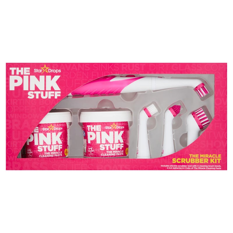 Stardrops - The Pink Stuff - The Miracle Scrubber Kit - 2 Tubs of The Miracle Cleaning Paste With Electric Scrubber Tool and 4 Cleaning Brush Heads - Image 1