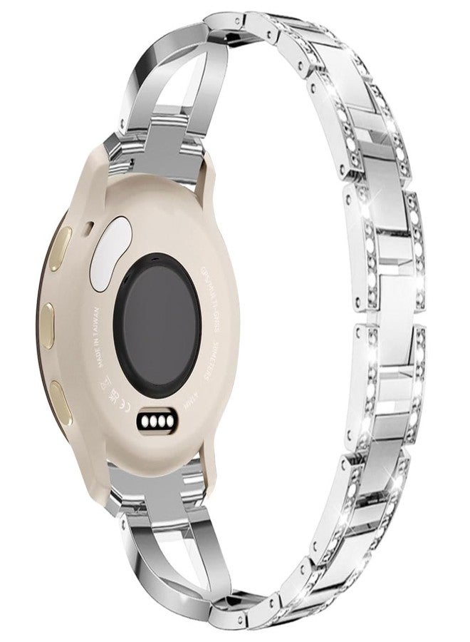 Sankel Compatible for Garmin Venu 4 41mm/Venu 3S/Venu 2S/Vivoactive 4S/Vivomove 3S Band, Women 18mm Quick Release Metal Bling Jewelry Rhinestone Strap Wristband for Forerunner 255S/265S (Silver) - Image 2