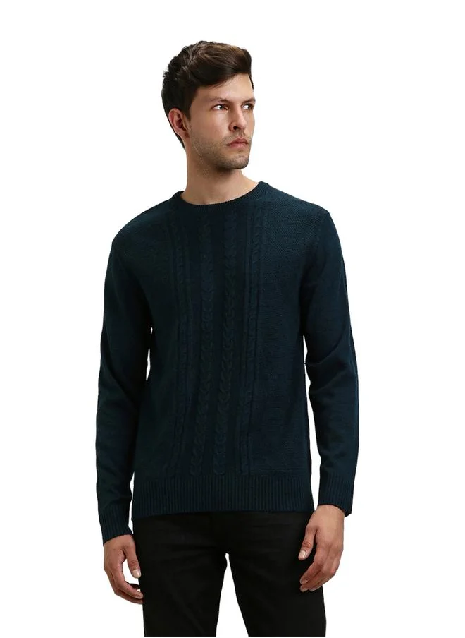 Dennis Lingo Textured Cable Knit Round Neck Sweater by Styli