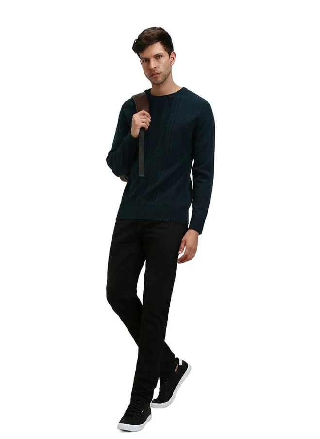 Dennis Lingo Textured Cable Knit Round Neck Sweater by Styli