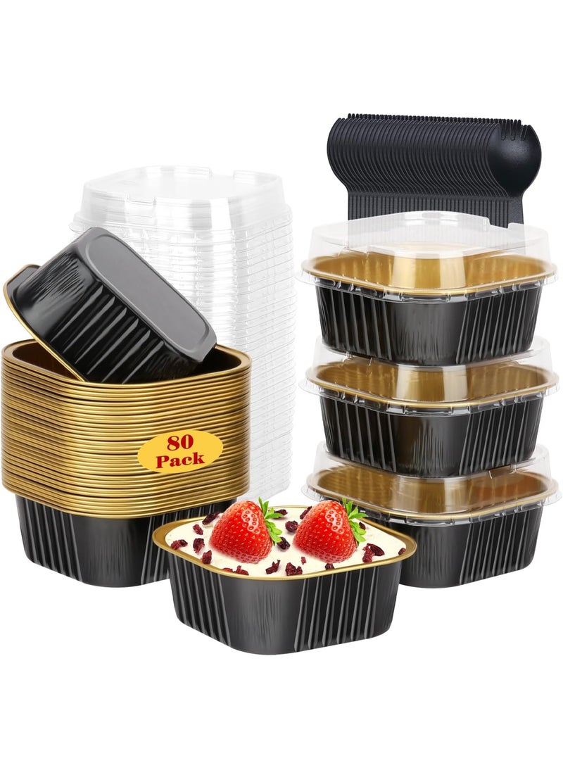 سوفام 10oz/80pack ميني كيك أواني مع الأكمام والملاعق، علب الخبز رقائق صغيرة براوني كؤوس الخبز، 3.5 "x3.5" براوني كوب كيك يمكن التخلص منها Ramekins Jumbo كوب كيك بفن بان ميني ألومنيوم حاويات Holders-Black - Image 1