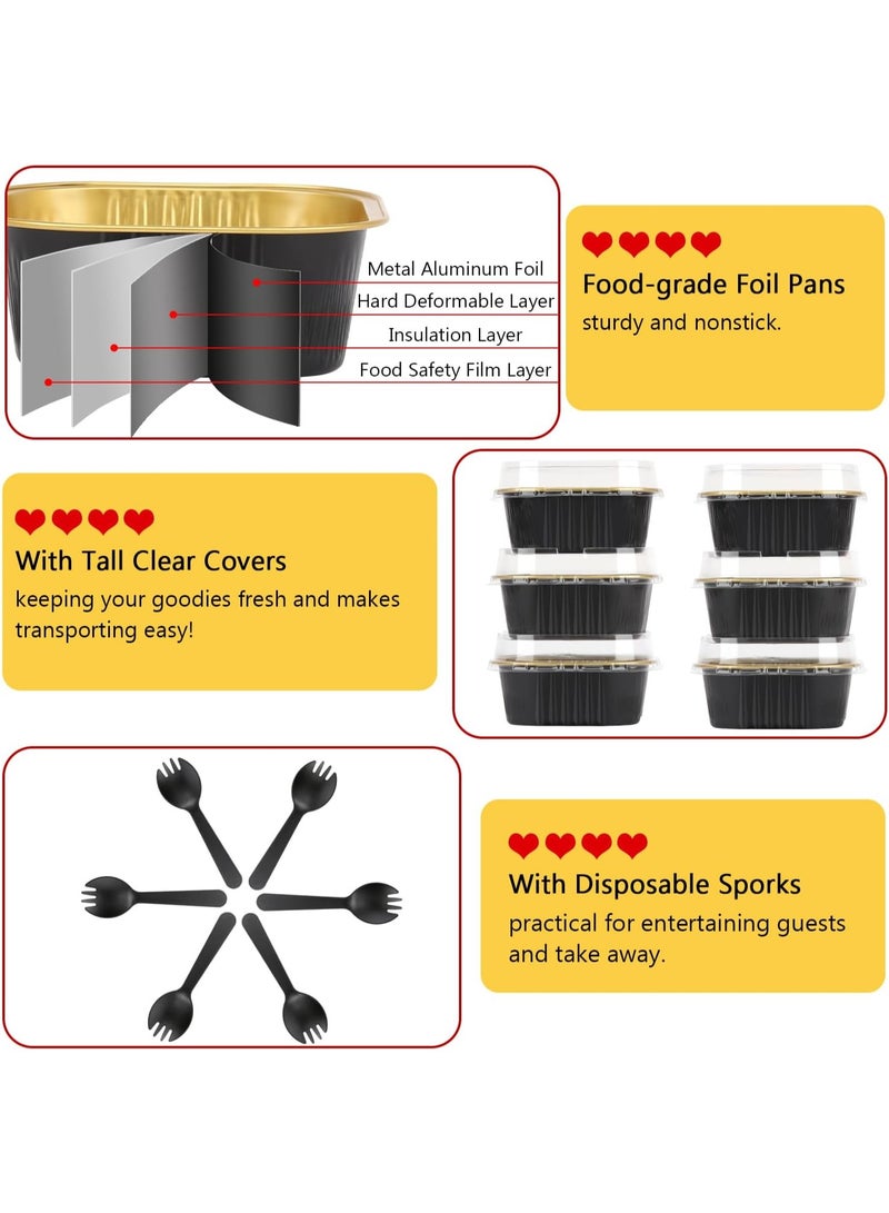 سوفام 10oz/80pack ميني كيك أواني مع الأكمام والملاعق، علب الخبز رقائق صغيرة براوني كؤوس الخبز، 3.5 "x3.5" براوني كوب كيك يمكن التخلص منها Ramekins Jumbo كوب كيك بفن بان ميني ألومنيوم حاويات Holders-Black - Image 2