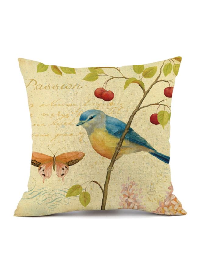 NIBEMINENT Bird And Butterfly Printed Cushion Cover Beige/Yellow/Blue 45x45cm