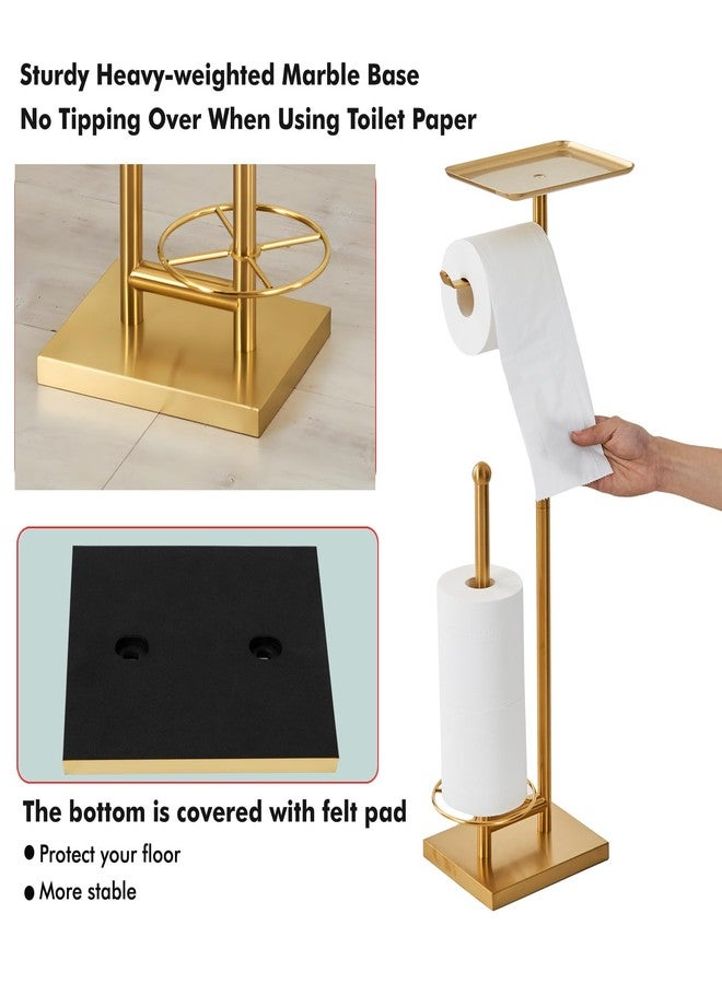 Sfemn Toilet Paper Holder with Tray at The Top, Heavy-Weighted Base No Wobbly, Freestanding Toilet Paper Rolls Stand, Hold Extra 3 Paper Rolls On The Base (Gold) - Image 4