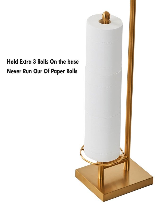 Sfemn Toilet Paper Holder with Tray at The Top, Heavy-Weighted Base No Wobbly, Freestanding Toilet Paper Rolls Stand, Hold Extra 3 Paper Rolls On The Base (Gold) - Image 5