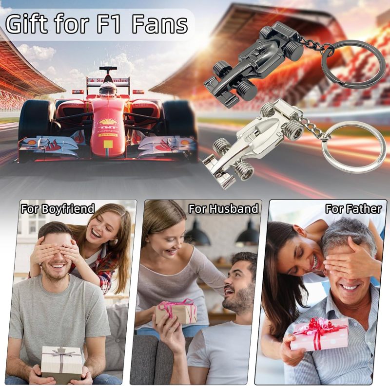 قفل مفاتيح سيارة سباق - حزمة من قطعتين من الفولاذ المقاوم للصدأ - قفل مفاتيح F1 باللونين الفضي والأسودAccessory للسيارات للجنسين - Image 2