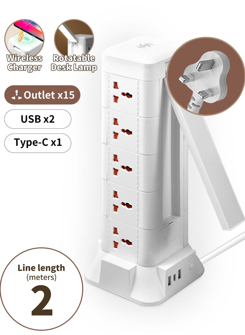 Generic - Power Strips with Wireless Rotatable Charger Desk Lamp | 15 Outlets, 2 USB & 1 Type-C Ports | 18W Fast Charging | Adjustable Lighting | 2-Meter Power Cord - Image 1