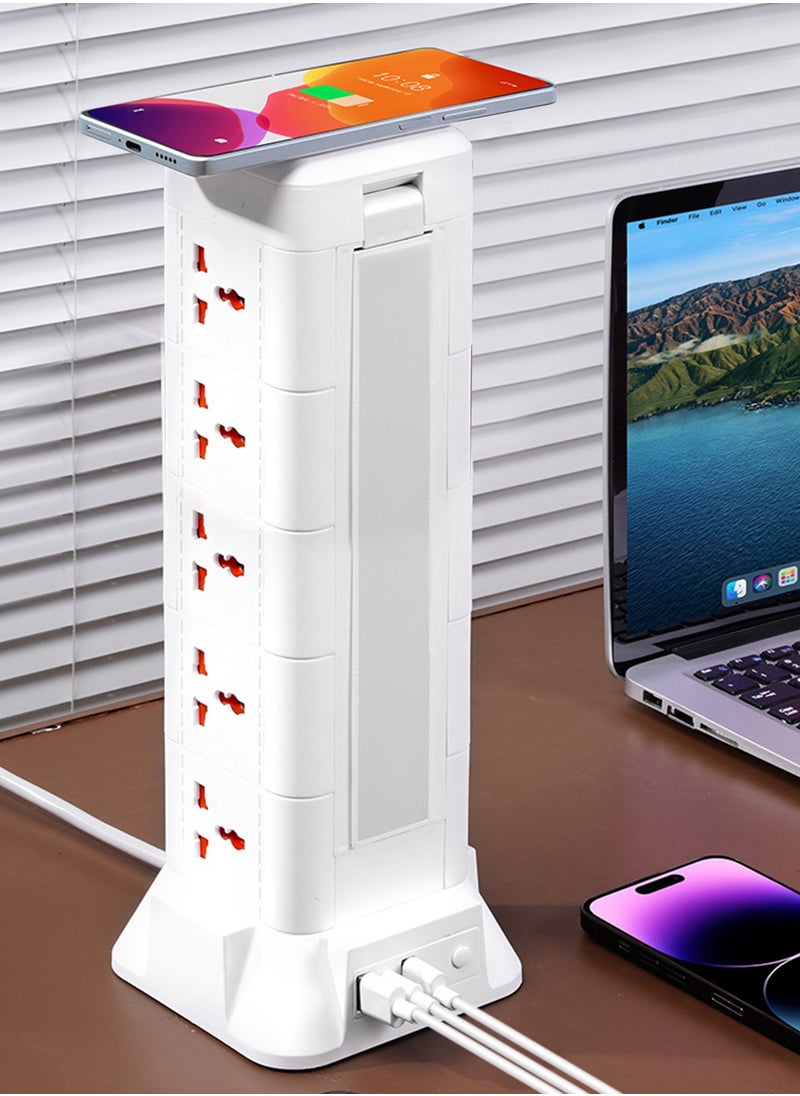 Generic - Power Strips with Wireless Rotatable Charger Desk Lamp | 15 Outlets, 2 USB & 1 Type-C Ports | 18W Fast Charging | Adjustable Lighting | 2-Meter Power Cord - Image 1