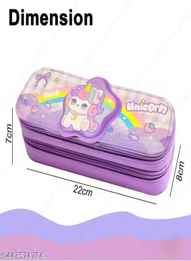 SID MAGIC Double Layer Pencil Case Set, Cute Animal Design Stationery Pouch 3D Cute Pencil Case for Unisex Aesthetic Pen Pouch - Multifunctional Stationery Organizer for School (Unicorn) - Image 5