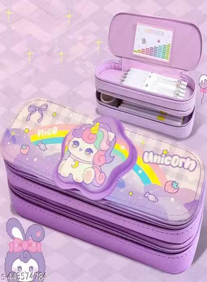 SID MAGIC Double Layer Pencil Case Set, Cute Animal Design Stationery Pouch 3D Cute Pencil Case for Unisex Aesthetic Pen Pouch - Multifunctional Stationery Organizer for School (Unicorn) - Image 4