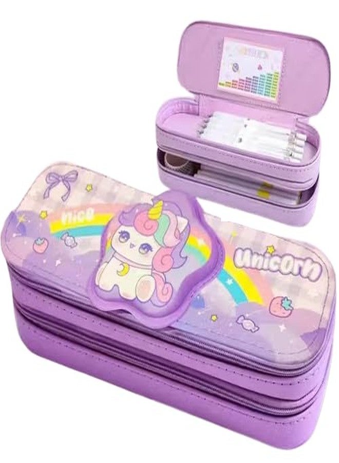 SID MAGIC Double Layer Pencil Case Set, Cute Animal Design Stationery Pouch 3D Cute Pencil Case for Unisex Aesthetic Pen Pouch - Multifunctional Stationery Organizer for School (Unicorn) - Image 1
