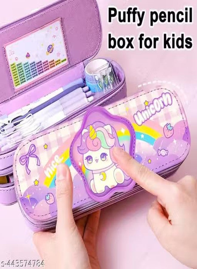 SID MAGIC Double Layer Pencil Case Set, Cute Animal Design Stationery Pouch 3D Cute Pencil Case for Unisex Aesthetic Pen Pouch - Multifunctional Stationery Organizer for School (Unicorn) - Image 2