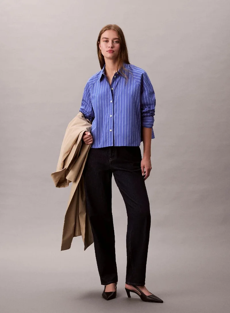 Stripe Cropped Boxy Button-Down Shirt