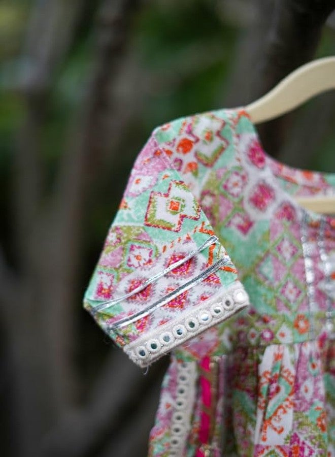 VeraA Cotton Anarkali Sharara Set for Girls, Gotta Patti Ethnic Dress, Traditional Outfit for Kids, Printed Indian Wear Suit Set with Bottom, Perfect for Pooja & Wedding Occassions (6-7 Years) - Image 5