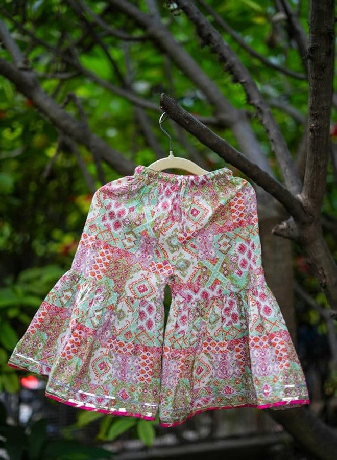 VeraA Cotton Anarkali Sharara Set for Girls, Gotta Patti Ethnic Dress, Traditional Outfit for Kids, Printed Indian Wear Suit Set with Bottom, Perfect for Pooja & Wedding Occassions (6-7 Years) - Image 3