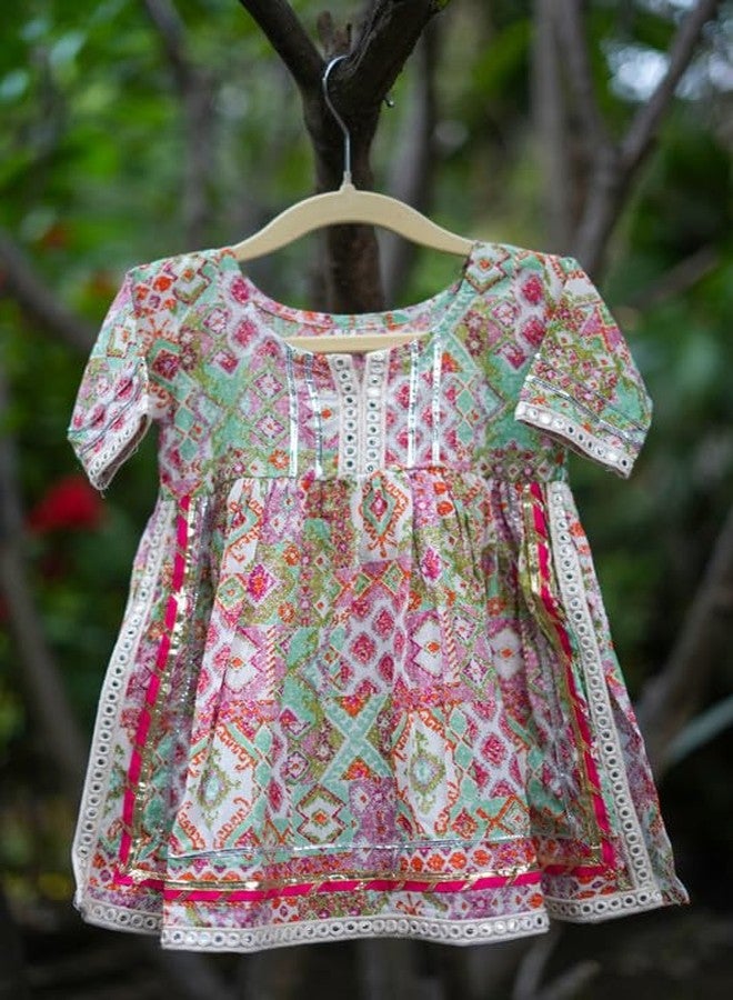 VeraA Cotton Anarkali Sharara Set for Girls, Gotta Patti Ethnic Dress, Traditional Outfit for Kids, Printed Indian Wear Suit Set with Bottom, Perfect for Pooja & Wedding Occassions (6-7 Years) - Image 2