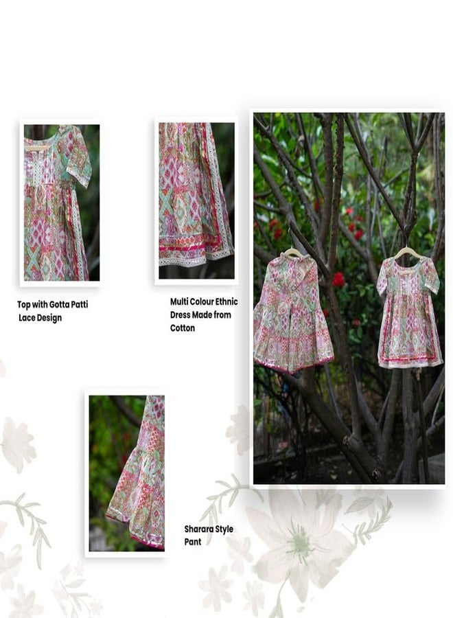 VeraA Cotton Anarkali Sharara Set for Girls, Gotta Patti Ethnic Dress, Traditional Outfit for Kids, Printed Indian Wear Suit Set with Bottom, Perfect for Pooja & Wedding Occassions (6-7 Years) - Image 4