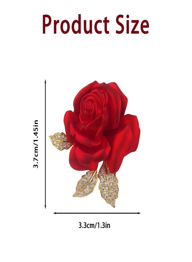 BharatBazaar Enamel Rose Flower Brooch Pin for Women Girls Gold Plated Elegant Crystal Red Creative 3D Saree Pins Floral Dainty Dress Suit Accessories Holiday Christmas Birthday Jewelry - Image 2