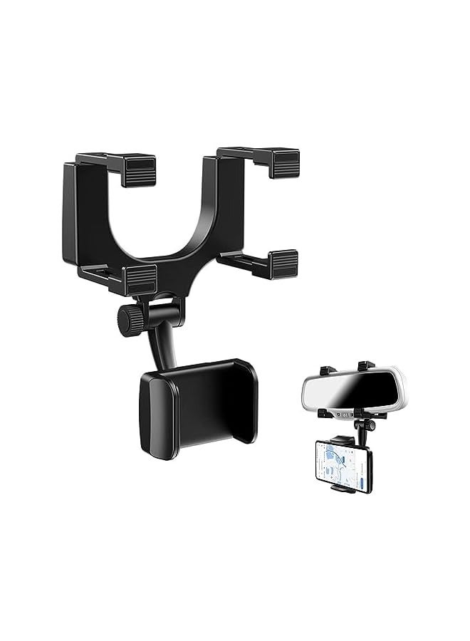 erorex Car Rearview Mirror Phone Holder, Universal Multifunctional Smartphone Cradle with 360° Swivel and Adjustable Clips, Rotatable and Retractable Car Phone Holder Mount for Car - Image 1