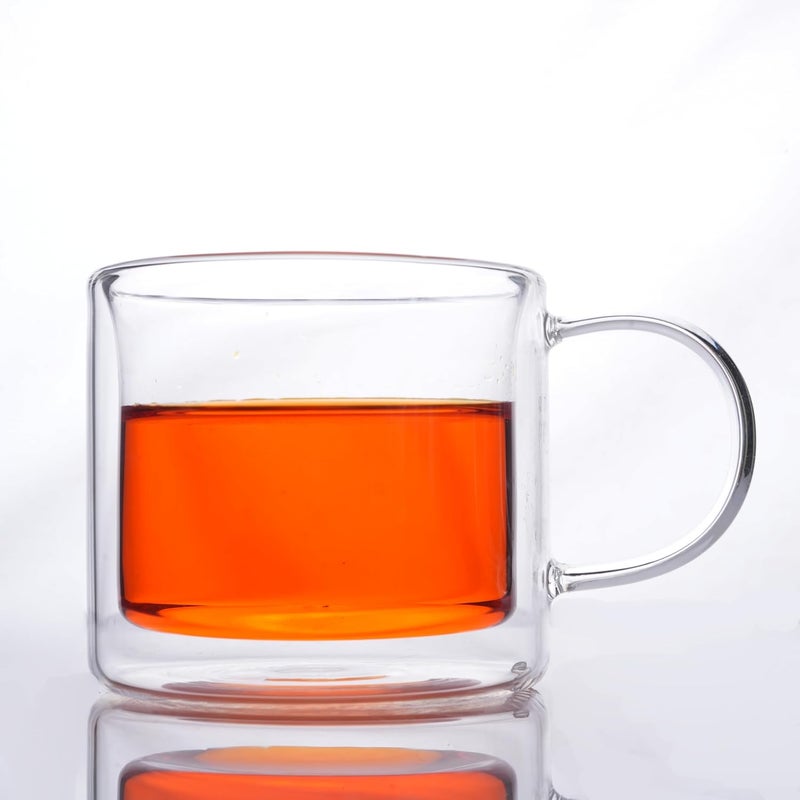Femora Double Wall Coffee Mug 280ml 8 Ounces Clear Glass with Handle Insulated Cappuccino Tea Latte Cup Heat Resistant Pack of 1 - Image 3