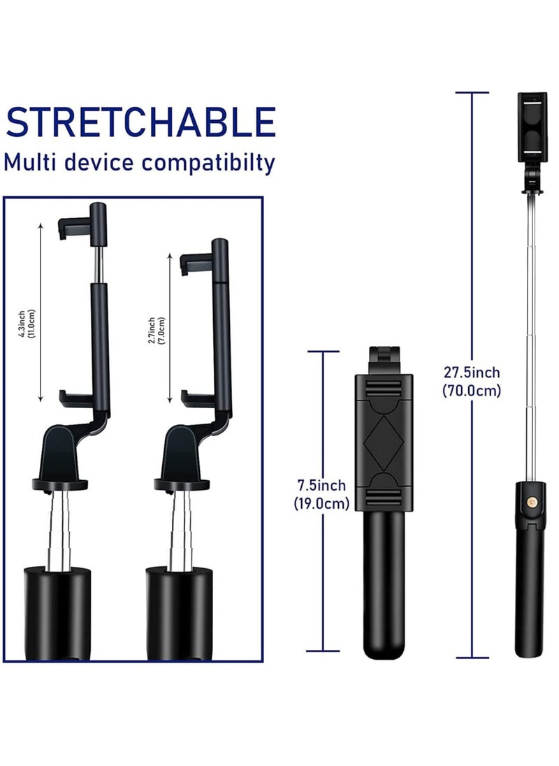 Selfie Stick Tripod, Extendable 3 in 1 Aluminum Bluetooth Selfie Stick with Wireless Remote and Tripod Stand for iPhone 13/13 Pro/12/11/11 Pro/XS Max/XS/XR/X/8/7, Samsung Smartphones, Black