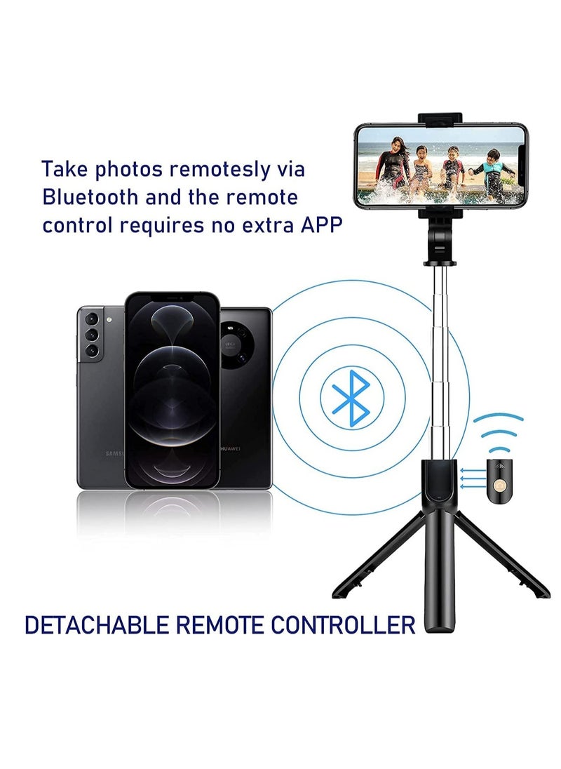 Selfie Stick Tripod, Extendable 3 in 1 Aluminum Bluetooth Selfie Stick with Wireless Remote and Tripod Stand for iPhone 13/13 Pro/12/11/11 Pro/XS Max/XS/XR/X/8/7, Samsung Smartphones, Black