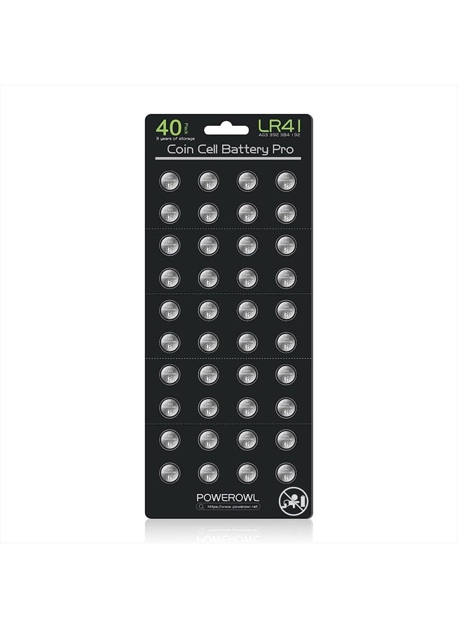 POWEROWL - High Capacity LR41 Batteries 40 Pack, AG3 L736 392 384 192 Premium Alkaline Battery 1.5V Button Coin Cell Batteries - Image 1