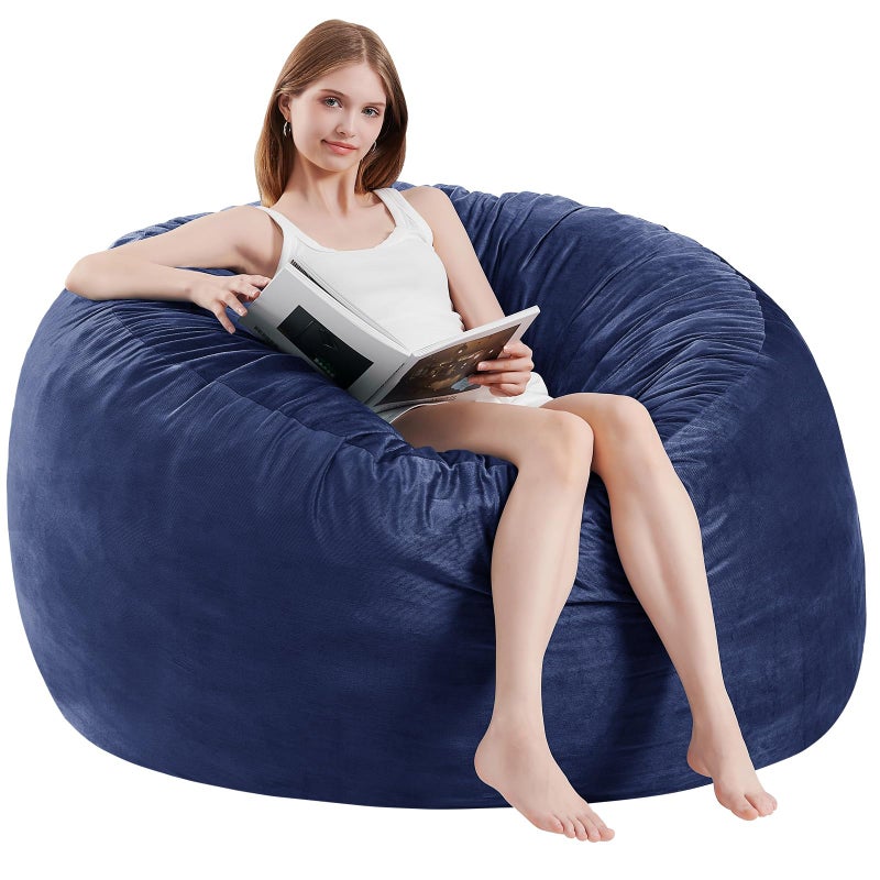 ILPEOD Bean Bag Chairs for Adults Memory Foam Furniture BeanBag Chair KidsTeens Sofa with Soft Micro Fiber Cover Round Fluffy Couch for Living Room Bedroom College Dorm 5 ft Navy