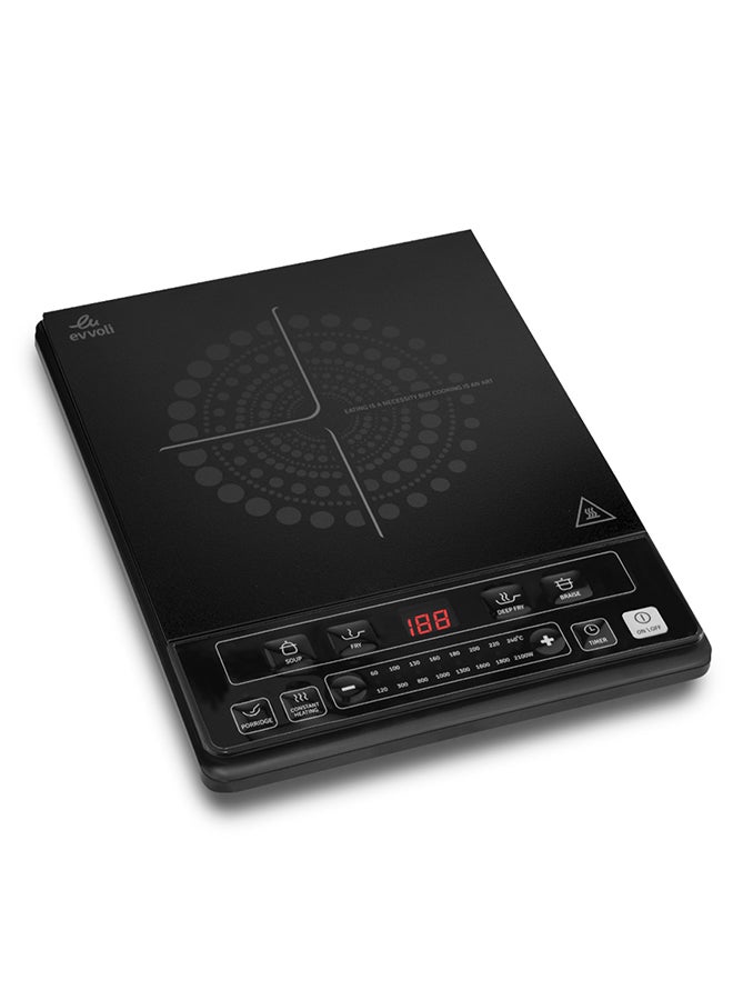 evvoli Induction Hob 2100W Soft Touch Control With 8 Stage Power Setting And 6 Cooking Programs With 2 Years Warranty 2100 W EVKA-IH106S Black/Silver - Image 3