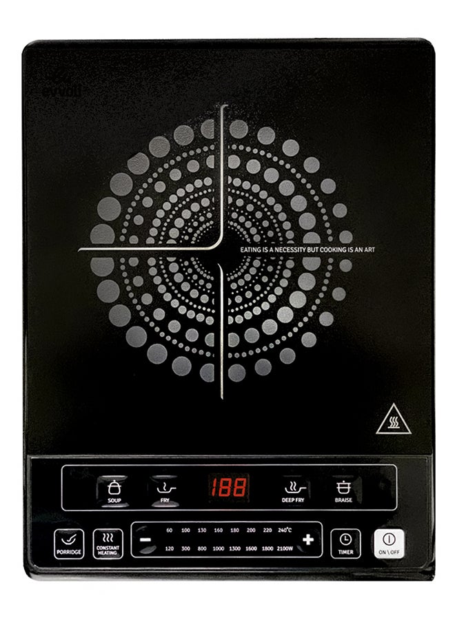 evvoli Induction Hob 2100W Soft Touch Control With 8 Stage Power Setting And 6 Cooking Programs With 2 Years Warranty 2100 W EVKA-IH106S Black/Silver - Image 1