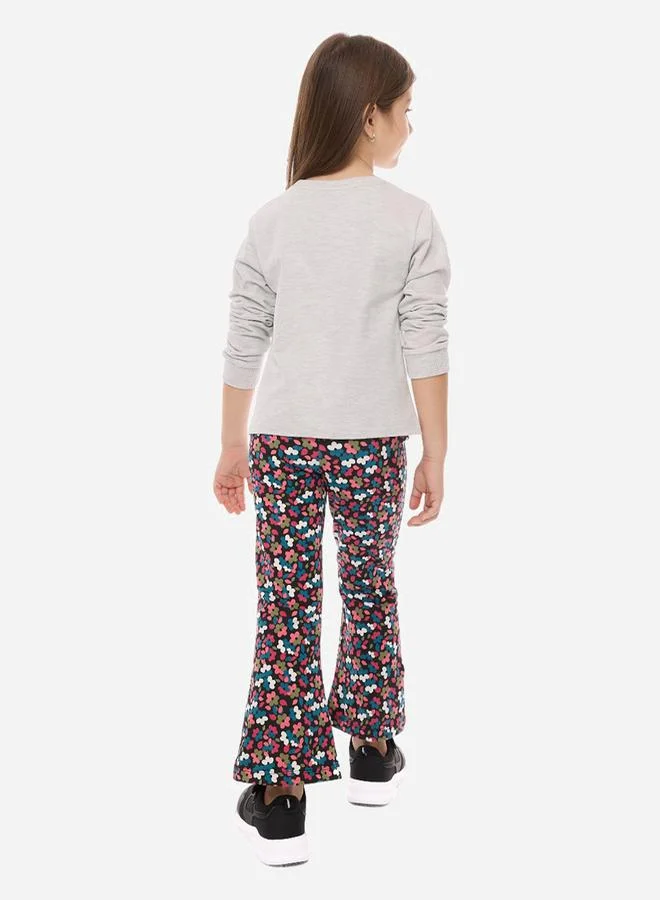 victor and jane Embellished Round Neck Sweatshirt & Floral Printed Flared Leggings Set by Styli