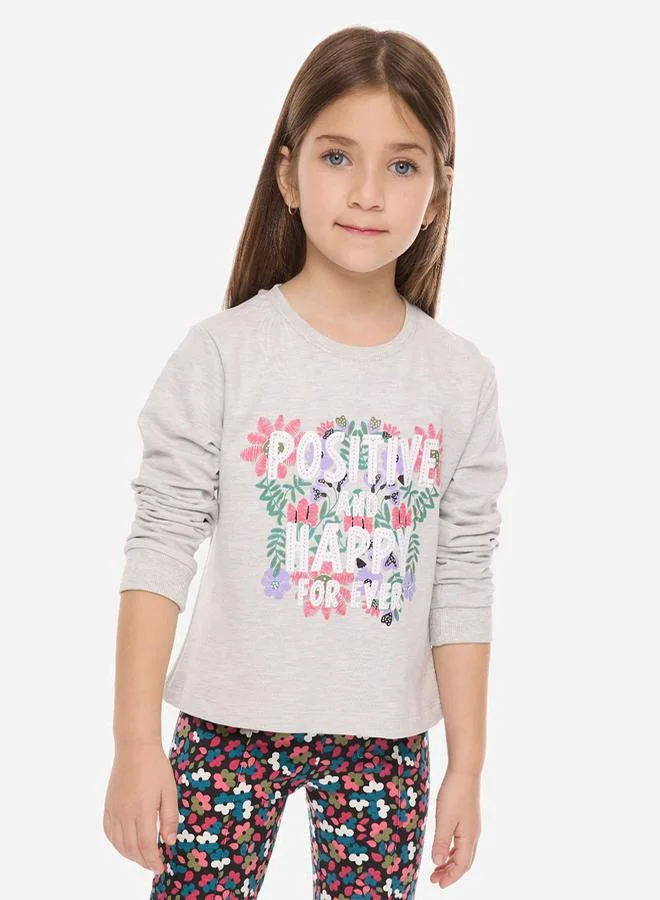 victor and jane Embellished Round Neck Sweatshirt & Floral Printed Flared Leggings Set by Styli