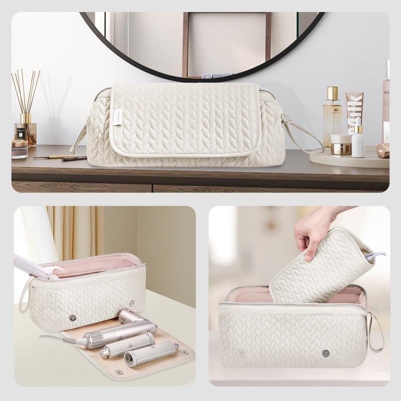 KarSyon Hair Tools Travel Bag Karsyon Heat Resistant Mat Case Hot Tools Straightener, Curling Iron,Hair Dryers,Haircare Accessories Travel Essentials for Women 2 in 1 Organizer Bags(Beige) - Image 2