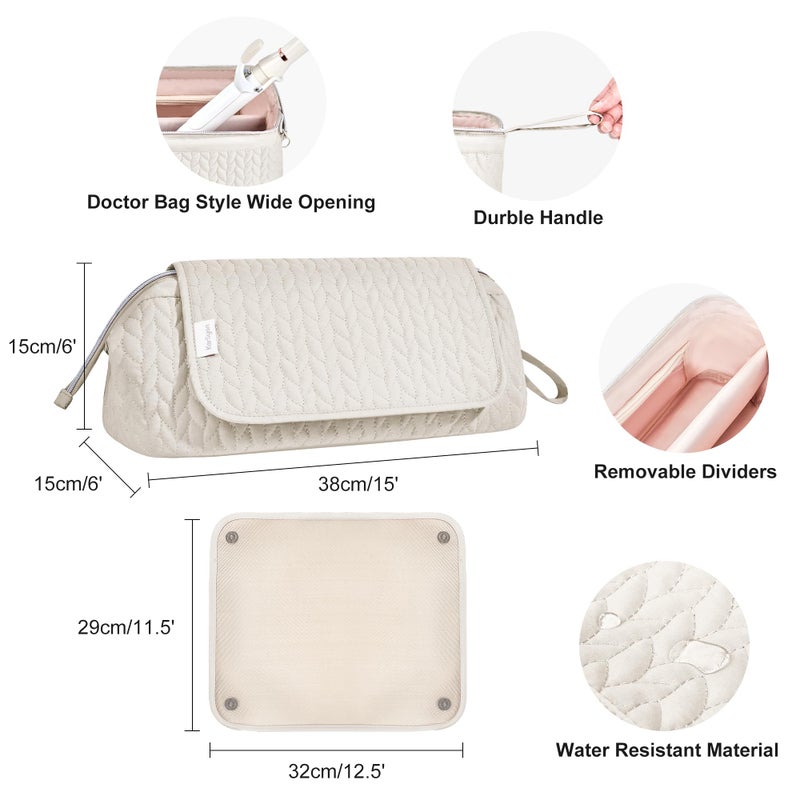 KarSyon Hair Tools Travel Bag Karsyon Heat Resistant Mat Case Hot Tools Straightener, Curling Iron,Hair Dryers,Haircare Accessories Travel Essentials for Women 2 in 1 Organizer Bags(Beige) - Image 5