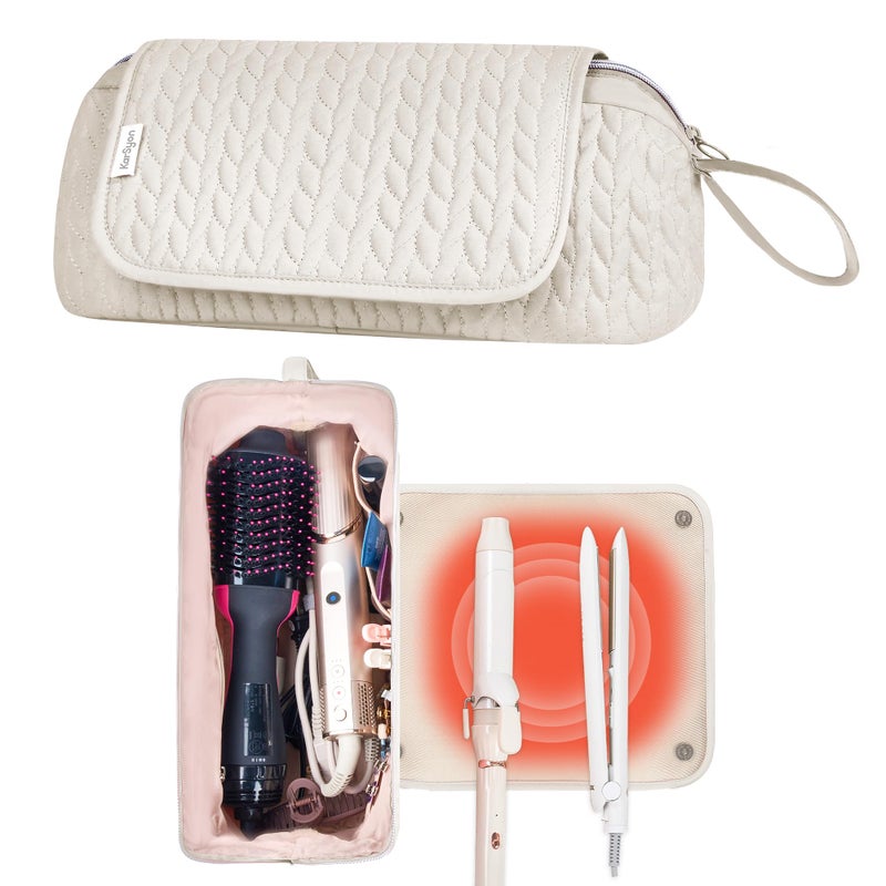 KarSyon Hair Tools Travel Bag Karsyon Heat Resistant Mat Case Hot Tools Straightener, Curling Iron,Hair Dryers,Haircare Accessories Travel Essentials for Women 2 in 1 Organizer Bags(Beige) - Image 1