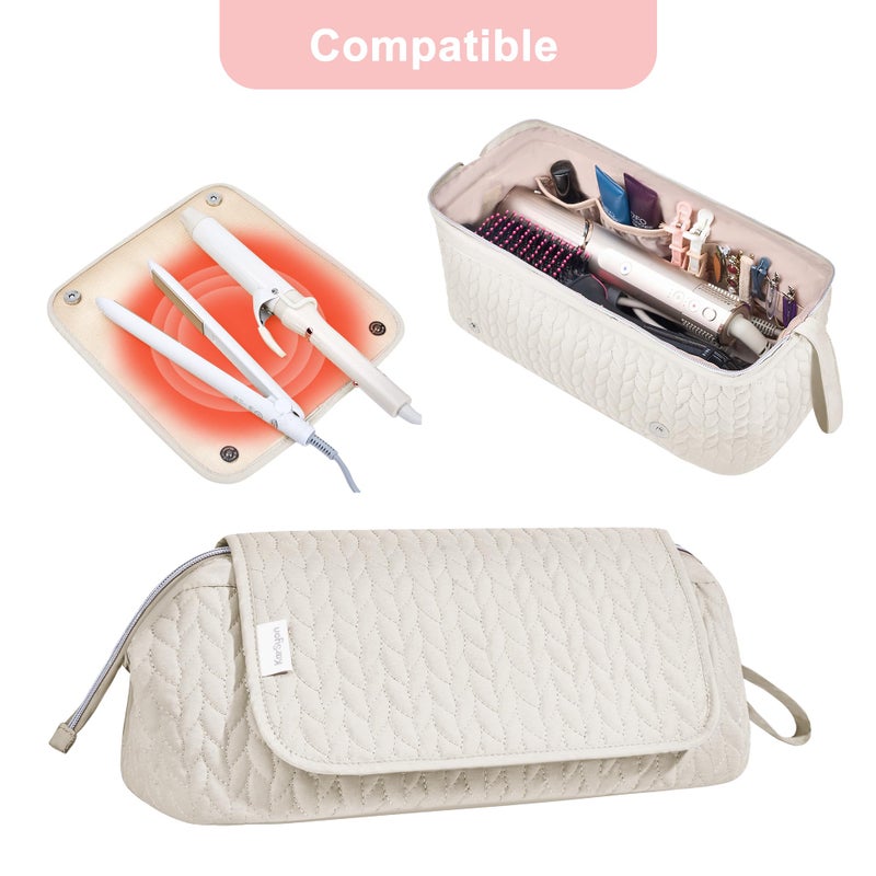 KarSyon Hair Tools Travel Bag Karsyon Heat Resistant Mat Case Hot Tools Straightener, Curling Iron,Hair Dryers,Haircare Accessories Travel Essentials for Women 2 in 1 Organizer Bags(Beige) - Image 3