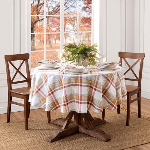 Elrene Home Fashions Seneca Plaid FallHarvestThanksgiving Cotton Round Tablecloth 70x70 - Image 3