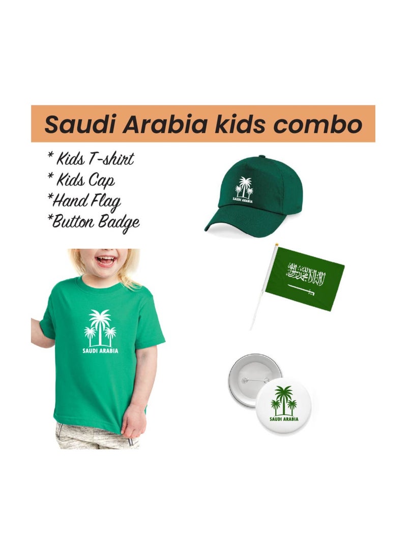 Saudi National Day T Shirt for Girls, Cap, Badge, Flag Set Celebrate Pakistan Saudi National Day with this Kids Combo Pack in Style - Image 2