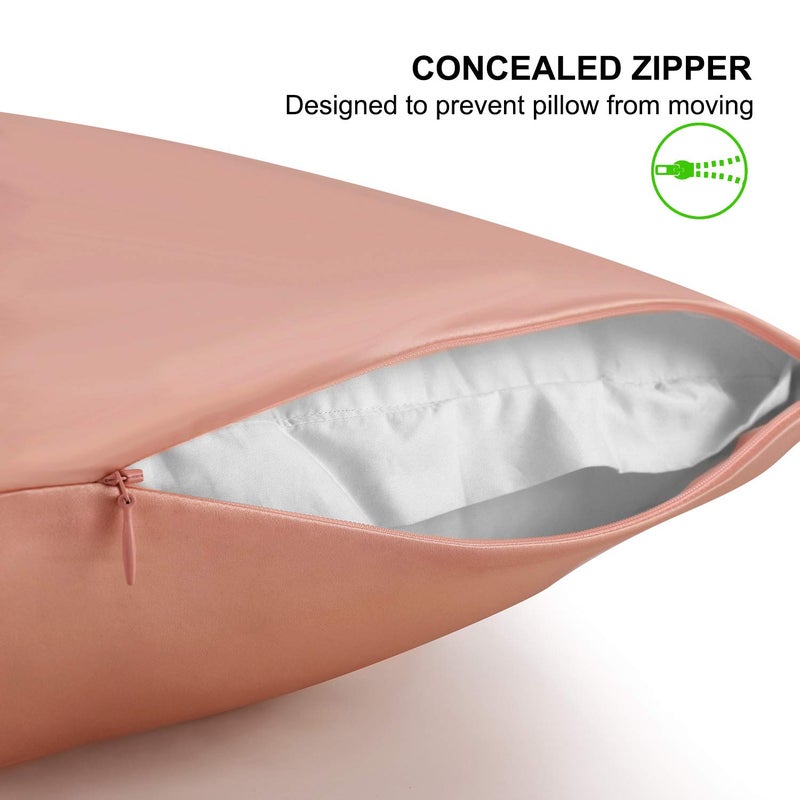 ALASKA BEAR Natural Silk Pillowcase, Hypoallergenic, 19 Momme, 600 Thread Count 100 Percent Mulberry Silk, Queen Size with Hidden Zipper (1, Dusty Pink) - Image 3
